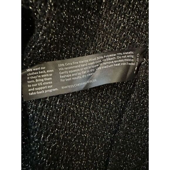 Eileen Fisher Black Merino Wool Open Front Metallic Sparkle Cardigan Sz Medium - Picture 7 of 8